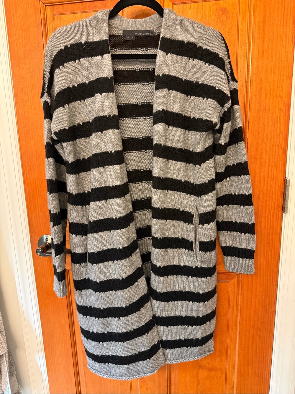 360 Cashmere Striped Open-Front Cardigan - Gray & Black